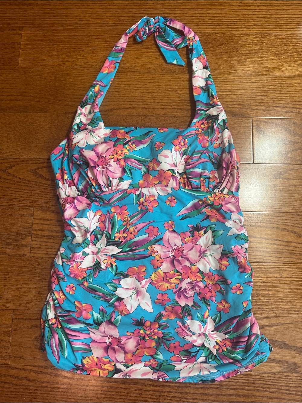 Sz 6 Lands End Halter Tankini Top - Turquoise Pink Floral